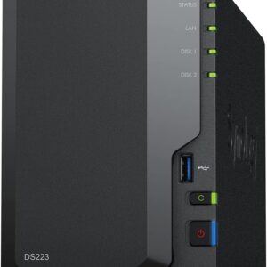 Synology DS223 Home & Office Backup Hub - Centralize Files, Protect Data & Monitor Property (2-Bay Diskless NAS)