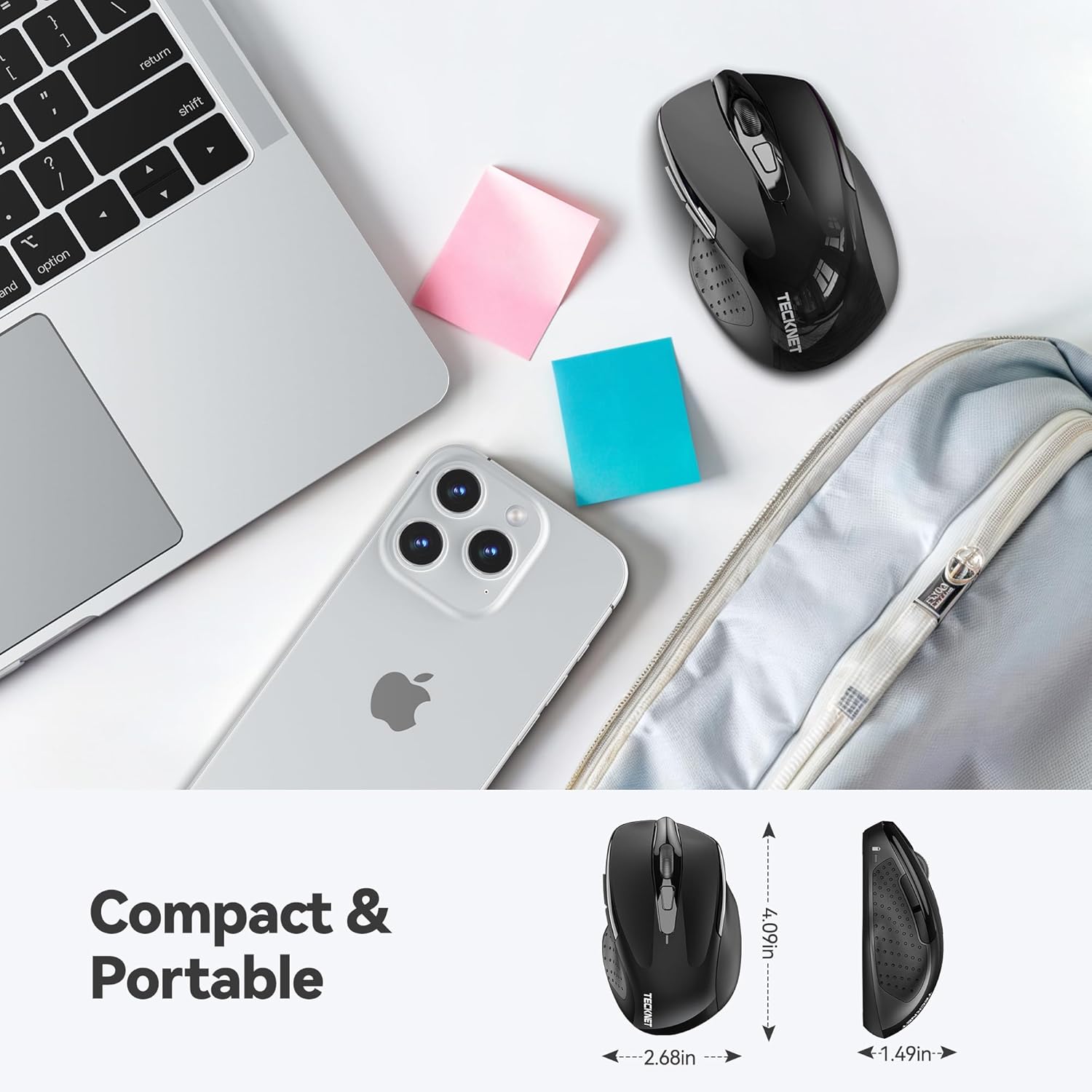 TECKNET Wireless Mouse, 2.4G Ergonomic Optical Mouse, Computer Mouse for Laptop, PC, Computer, Chromebook, Notebook, 6 Buttons, 24 Months Battery Life, 2600 DPI, 5 Adjustment Levels - Black - Image 3