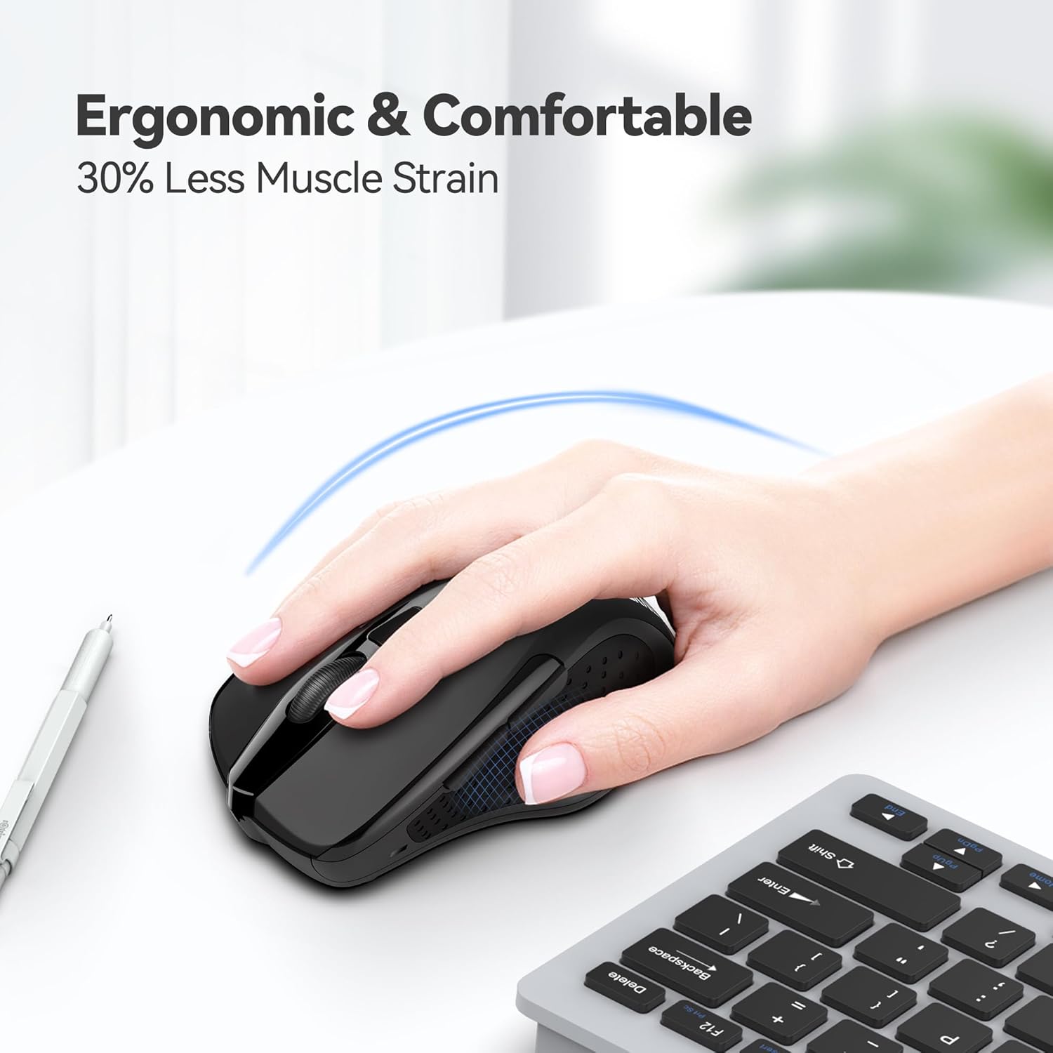 TECKNET Wireless Mouse, 2.4G Ergonomic Optical Mouse, Computer Mouse for Laptop, PC, Computer, Chromebook, Notebook, 6 Buttons, 24 Months Battery Life, 2600 DPI, 5 Adjustment Levels - Black - Image 4