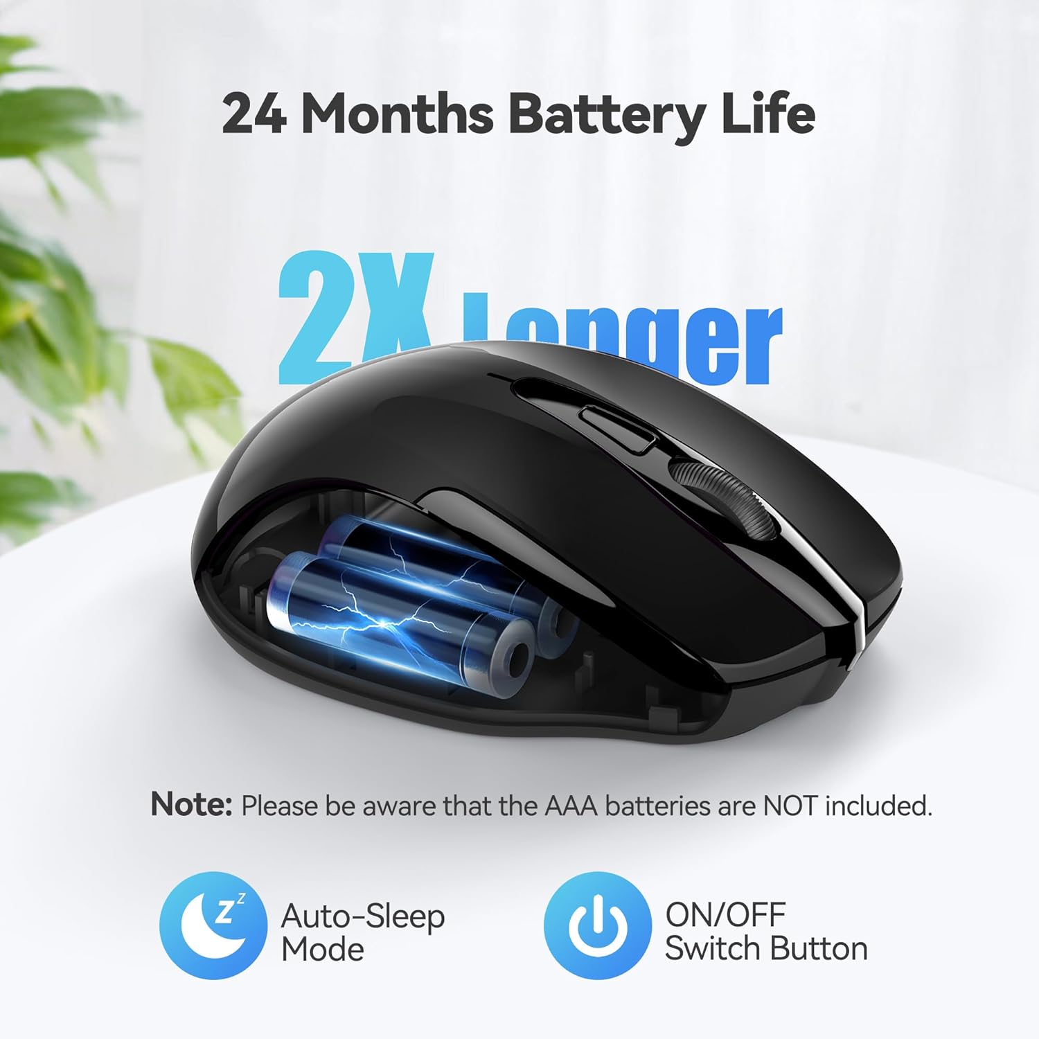 TECKNET Wireless Mouse, 2.4G Ergonomic Optical Mouse, Computer Mouse for Laptop, PC, Computer, Chromebook, Notebook, 6 Buttons, 24 Months Battery Life, 2600 DPI, 5 Adjustment Levels - Black - Image 6